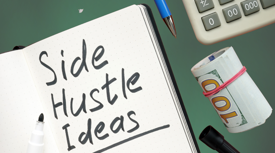 Image showing a notebook with "side hustle ideas." making extra money, The Simple Riches